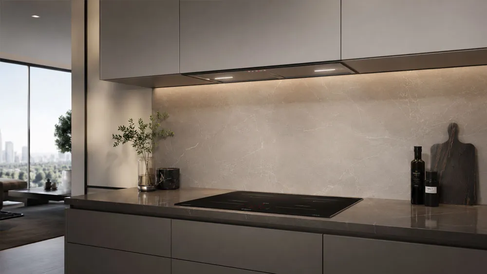 Máy hút mùi âm tủ kết hợp bếp từ trong căn bếp hiện đại