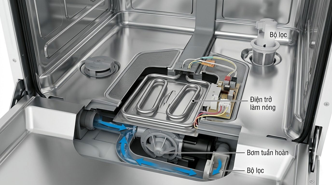 linh kiện gia nhiệt trong máy rửa bát Bosch