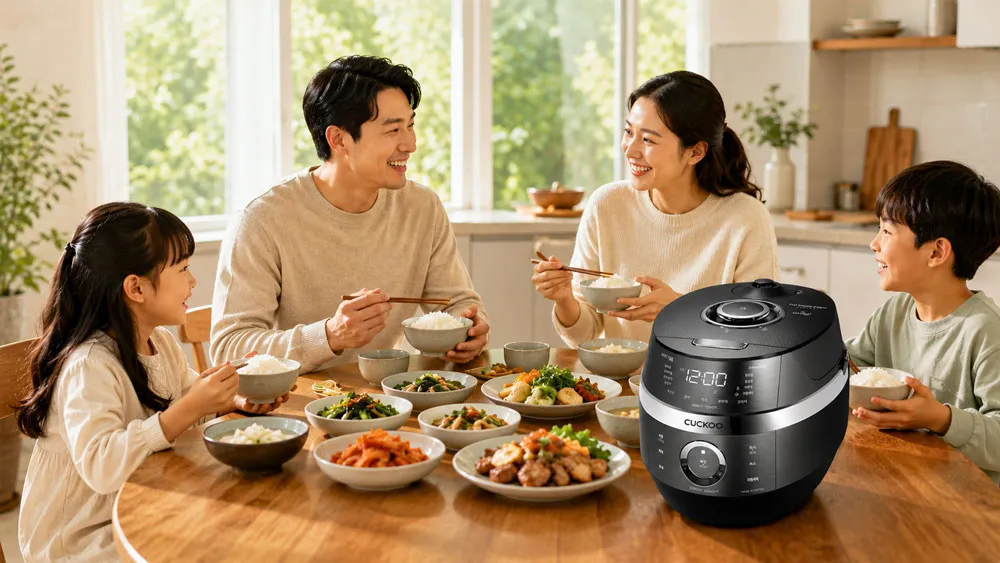 Gia đình thưởng thức cơm ngon từ nồi cơm điện cao tần áp suất Cuckoo