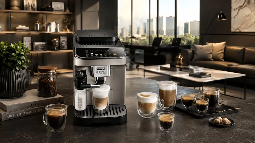 Máy pha cà phê Delonghi Magnifica Evo sử dụng trong văn phòng cao cấp