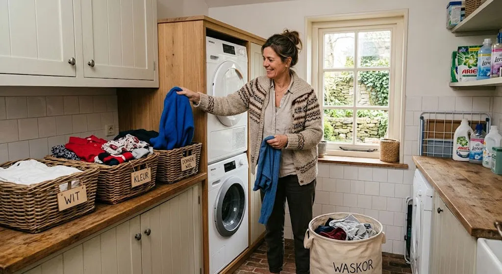 Người dùng phân loại quần áo trước khi giặt