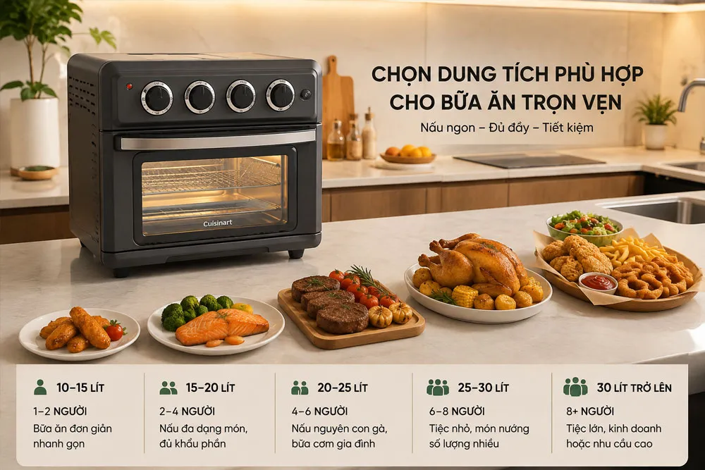 Chọn dung tích nồi chiên không dầu phù hợp nhu cầu gia đình