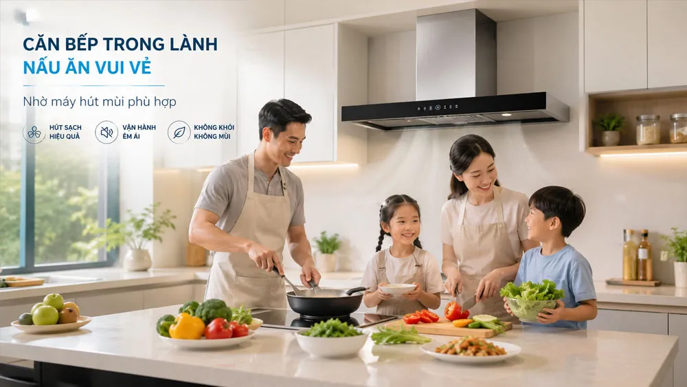 Không gian bếp sạch mùi nhờ lựa chọn đúng công suất máy hút mùi
