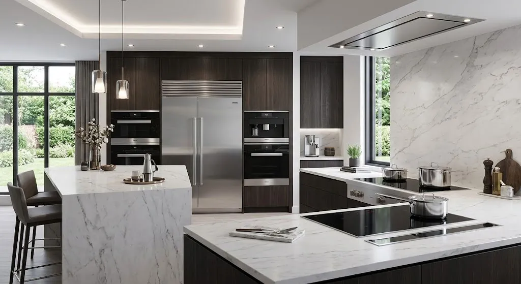 không gian bếp cao cấp với thiết bị đồng bộ hiện đại