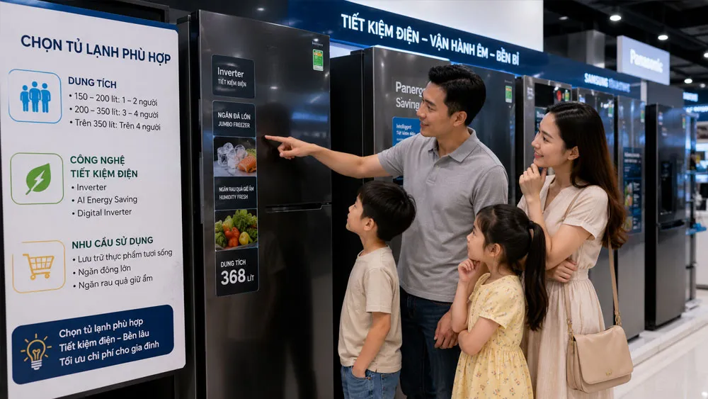 Gia đình lựa chọn tủ lạnh phù hợp với nhu cầu sử dụng