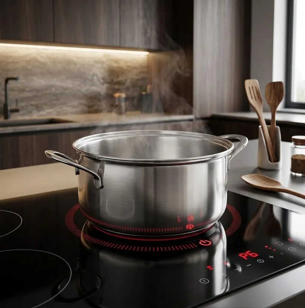 Nồi inox sử dụng trên bếp từ trong căn bếp cao cấp