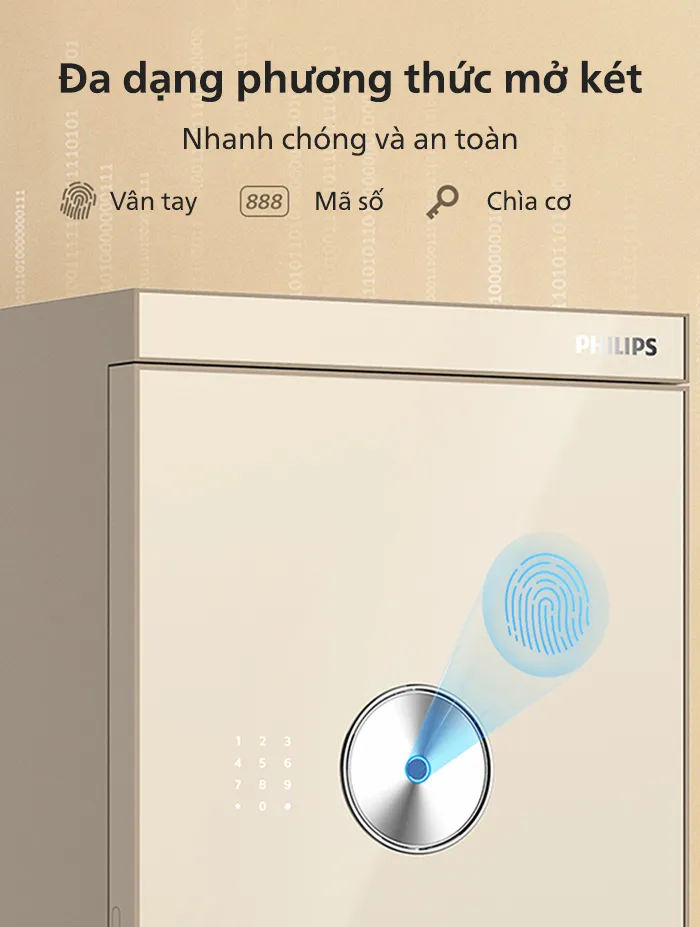 Philips SBX602 còn được trang bị phương thức mở khóa bằng mã số điện tử và chìa khóa cơ