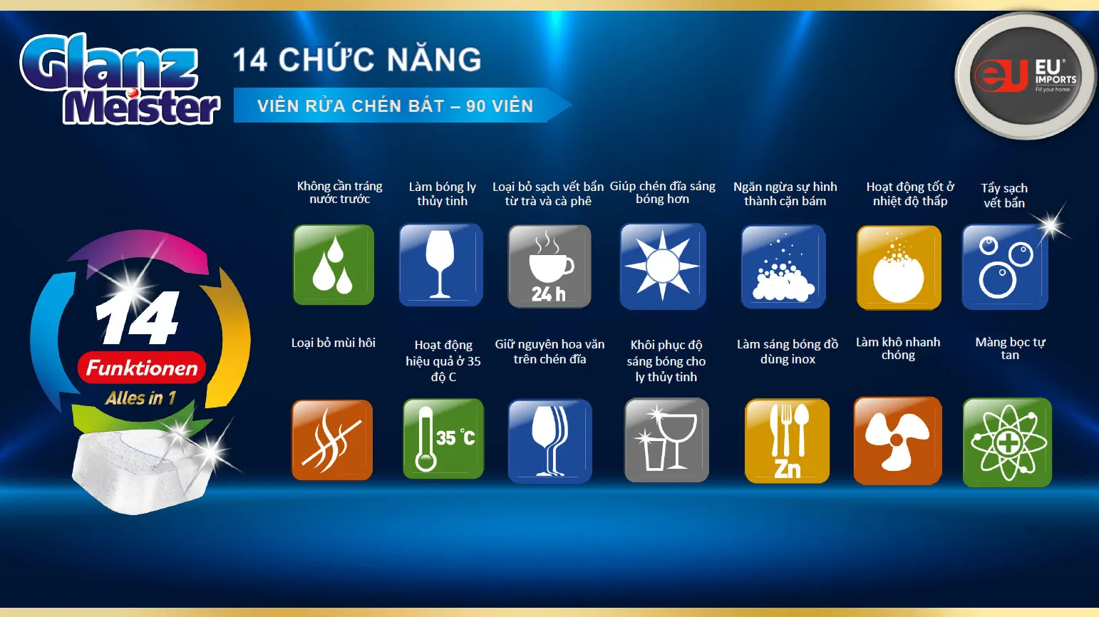 14 tính năng toàn diện này của viên rửa Glanz Meister