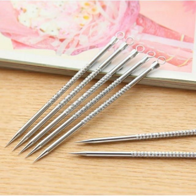 Cây nặn mụn 2 đầu - que nặn mụn cao cấp inox (có bao đi kèm)