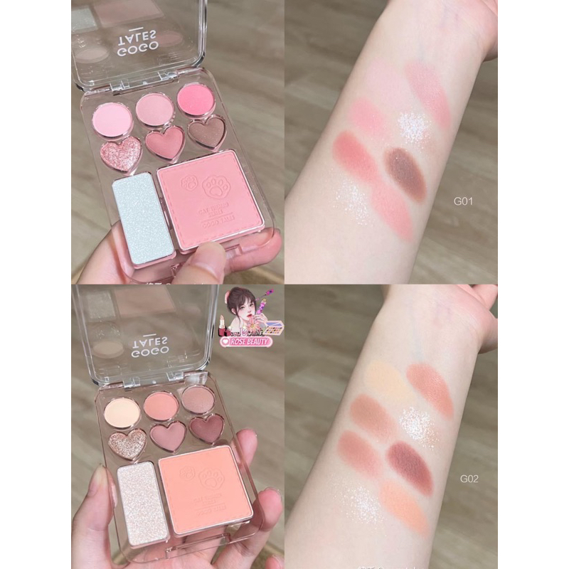 [Tặng cọ mắt] Bảng Phấn Mắt Kèm Highlight Và Má Hồng 3in1 GOGO TALES Trái Tim CAT THEME SERIES Sticker