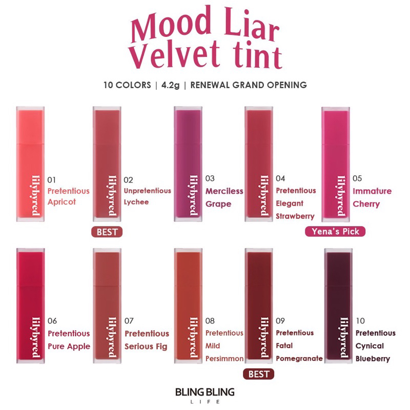 [Date t4/26] Son Kem Nhung Lỳ Lilybyred Mood Liar Velvet Tint 4.2g