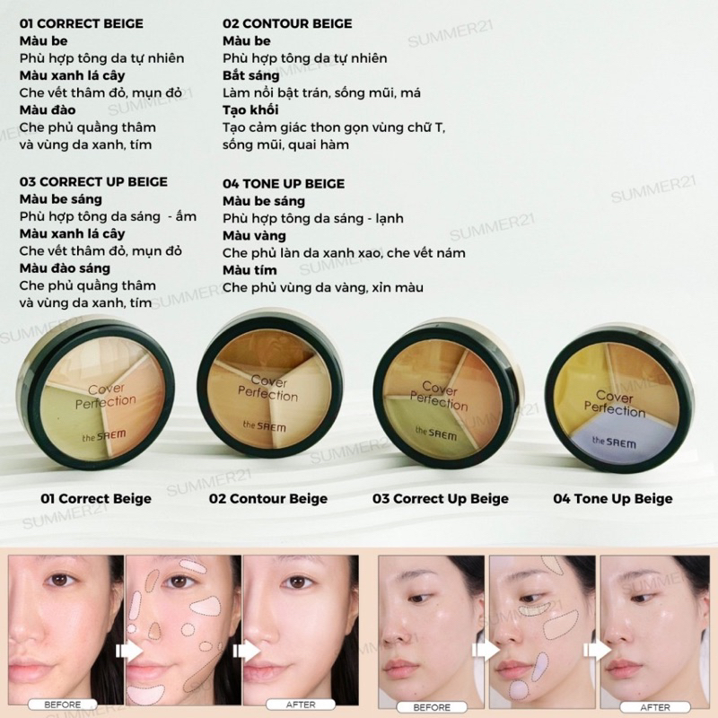 Bảng Che Khuyết Điểm Triệt Sắc 3 Ô Đa Năng The Saem Cover Perfection Triple Pot