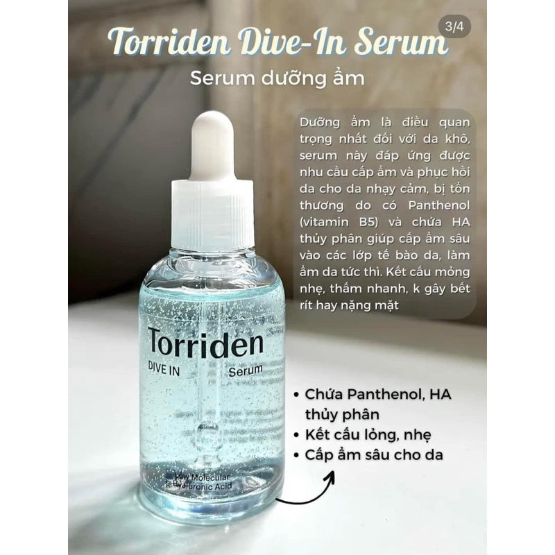 Serum Tinh chất Cấp nước phục hồi Torriden DIVE-IN Hyaluronic Acid HA phân tử thấp