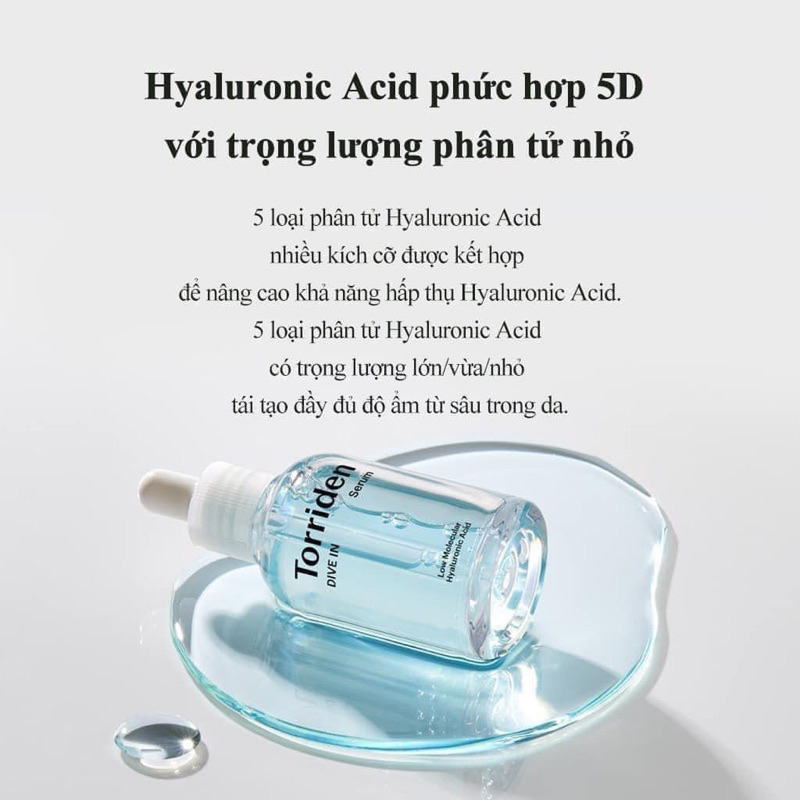 Serum Tinh chất Cấp nước phục hồi Torriden DIVE-IN Hyaluronic Acid HA phân tử thấp