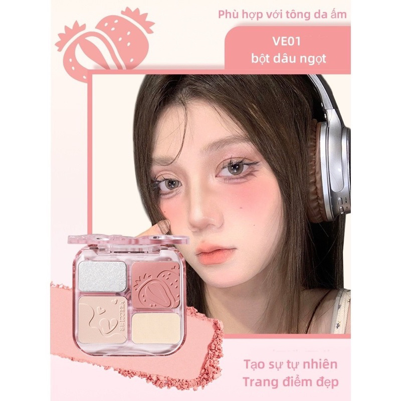 Tạo Khối Highlight VEECCI Phấn Má Hồng bắt sáng 4trong1 Sắc Tông Nude Tự Nhiên 9g