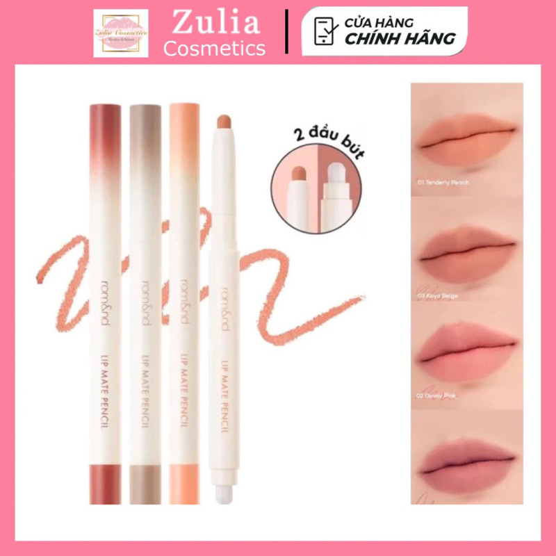 Son Bút Chì Kẻ Viền Môi ROMAND Nhung Lì, Lâu Trôi, Thiết Kế 2 Đầu Hàn Quốc Lip Mate Pencil Be OVEEER Shade - 0.5g