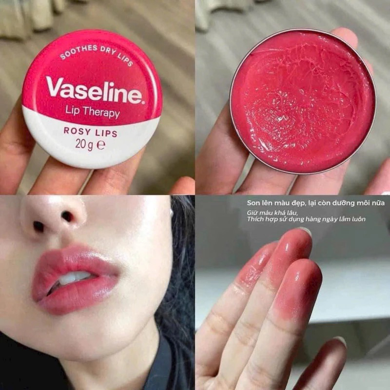 [UK] Son Dưỡng Môi Vaseline Lip Therapy Rosy Hộp Thiếc Màu Hồng 20g