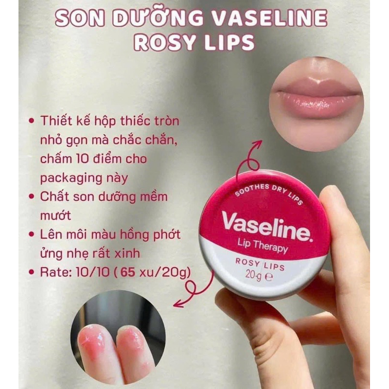 [UK] Son Dưỡng Môi Vaseline Lip Therapy Rosy Hộp Thiếc Màu Hồng 20g