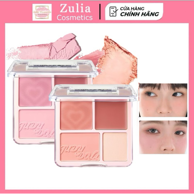 [Tặng Mút] Má Hồng JUDYDOLL 4 Ô Dạng Phấn Và Kem, Kèm Highlight Màu Tự Nhiên Dễ Dùng