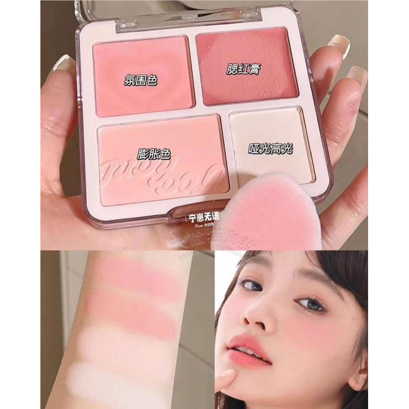 [Tặng Mút] Má Hồng JUDYDOLL 4 Ô Dạng Phấn Và Kem, Kèm Highlight Màu Tự Nhiên Dễ Dùng