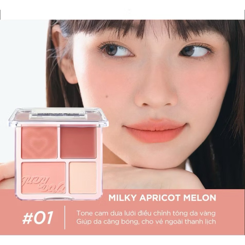 [Tặng Mút] Má Hồng JUDYDOLL 4 Ô Dạng Phấn Và Kem, Kèm Highlight Màu Tự Nhiên Dễ Dùng