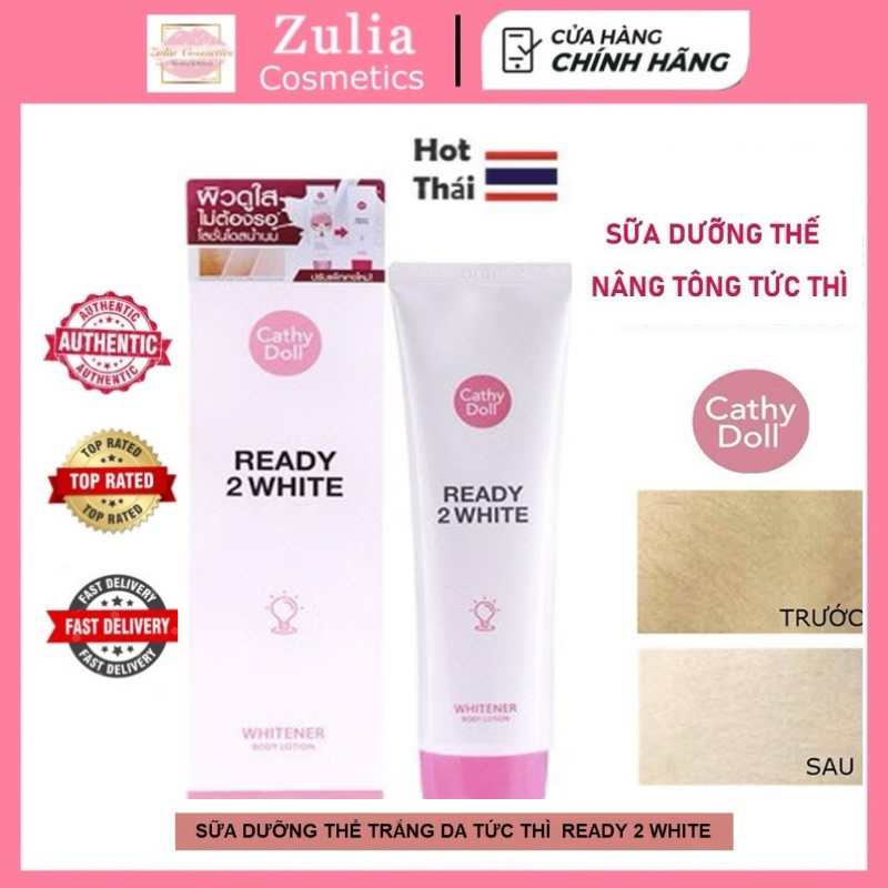 [CATHY DOLL] Sữa Dưỡng Thể Cathy Doll Ready 2 White, Dưỡng Da & Nâng Tone Body Trắng Sáng Tự Nhiên, 150ml Thái Lan