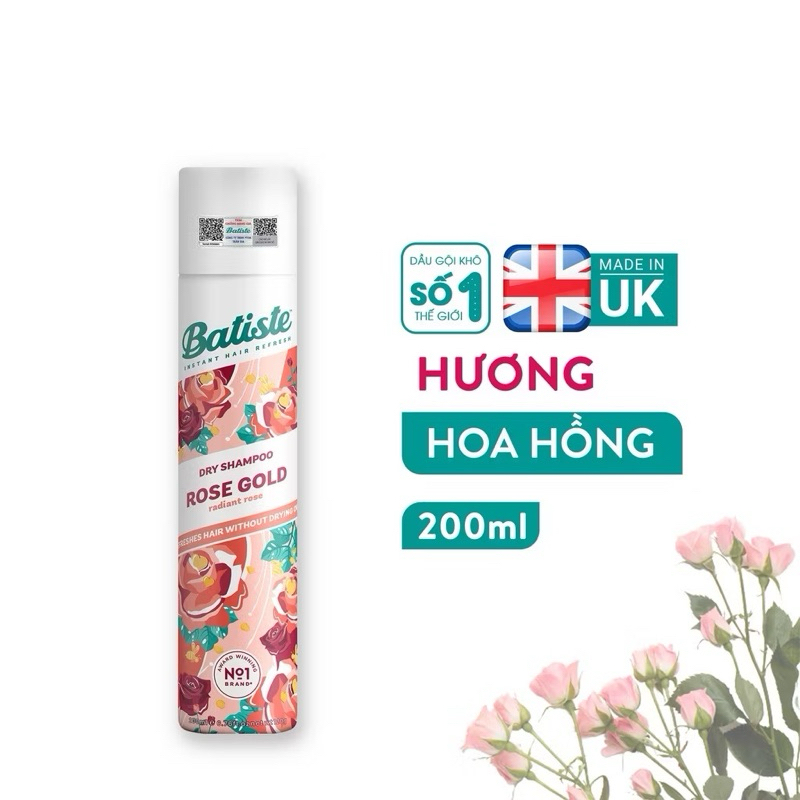Dầu Gội Khô Batiste Dry Sampoo Giúp Tóc Bồng Bềnh 200ml Hết Ngứa, Hết Bết Dính Tóc Bồng Bềnh Tức Thì