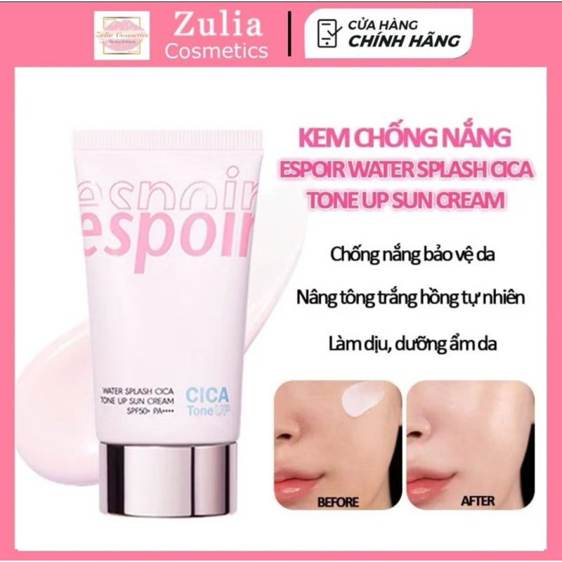 Kem Chống Nắng Nâng Tone Espoir Water Splash Cica Tone Up Sun Cream SPF50+ PA++++