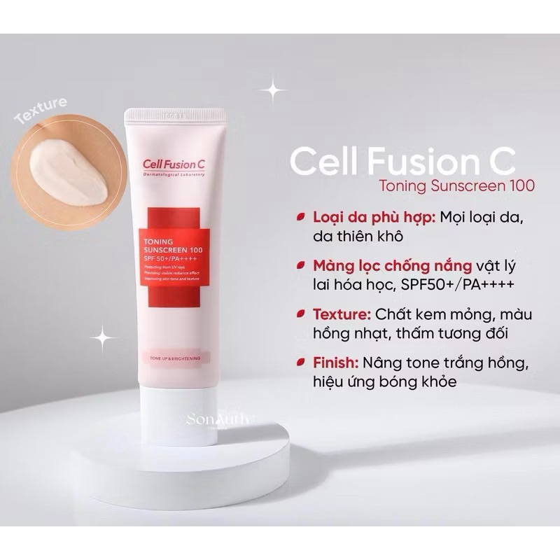 [FREE SHIP] Kem Chống Nắng Cell Fushion C Nâng Tone Trắng hồng 50g