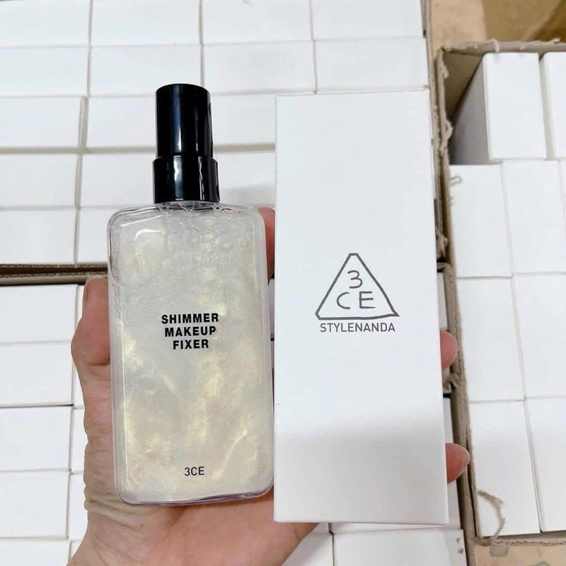 Xịt Khoáng Khóa Nền 3CE Makeup Fixer Mist 100ml Hộp Trắng Có Nhũ Tạo Hiệu Ứng Căng Bóng (Chính Hãng)