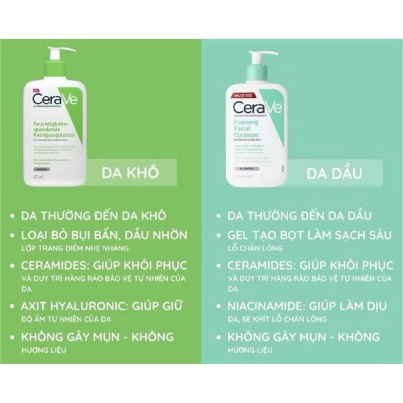 [HÀNG CÔNG TY] Sữa Rửa Mặt CERAVE Sạch Sâu, Dưỡng Ẩm, Tẩy Da Chết Dịu Nhẹ Cerave Developed Foaming Cleanser