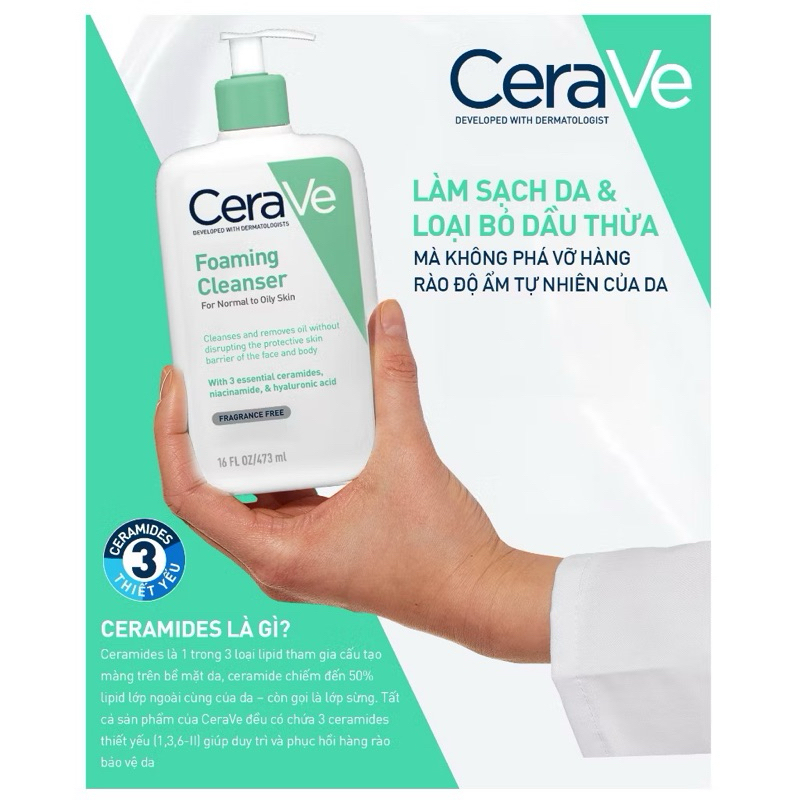 [HÀNG CÔNG TY] Sữa Rửa Mặt CERAVE Sạch Sâu, Dưỡng Ẩm, Tẩy Da Chết Dịu Nhẹ Cerave Developed Foaming Cleanser