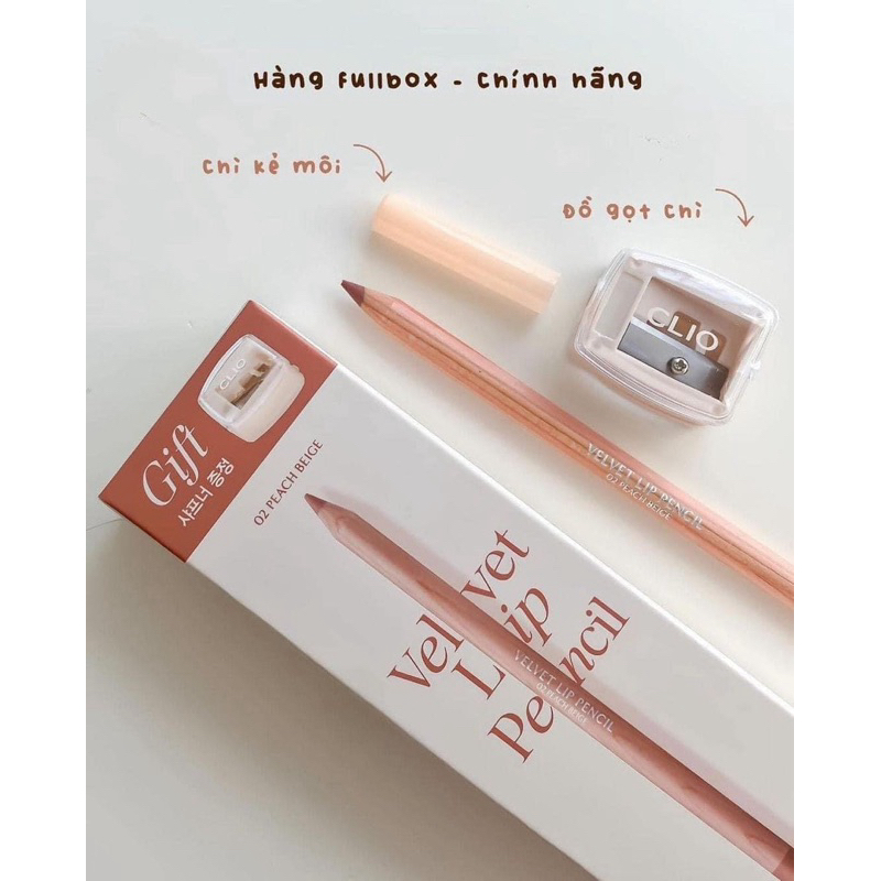 [CLIO] Chì Kẻ Viền Môi Clio Velvet Lip Pencil siêu mịn [ Kèm Gọt Bút ]