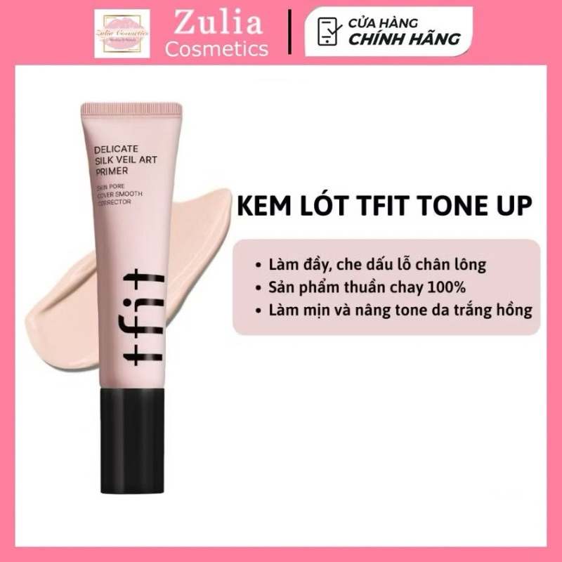 Kem Lót TFIT Delicate Silk Veil Art Primer 30mL có dạng gel mỏng nhẹ, thu nhỏ lỗ chân lông và làm đều màu da