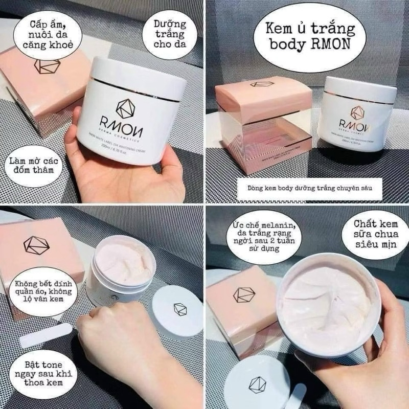 [RMON] Kem Dưỡng Trắng Da Body Rmon White Label Dia Whitening Cream Giúp Ủ Trắng và Make-Up Da Body 200ml