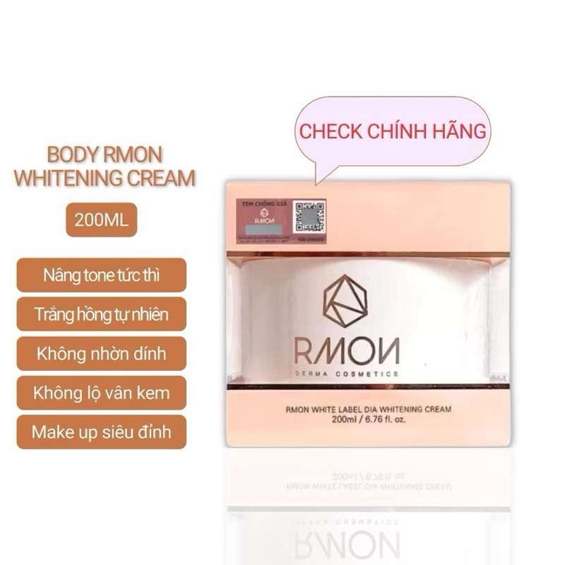 [RMON] Kem Dưỡng Trắng Da Body Rmon White Label Dia Whitening Cream Giúp Ủ Trắng và Make-Up Da Body 200ml