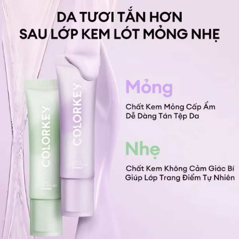 [COLORKEY] Kem Lót Colorkey Dạng Tuýp Mỏng Nhẹ Hiệu Chỉnh Tone Da, Light Weight Polish Primer, 30g