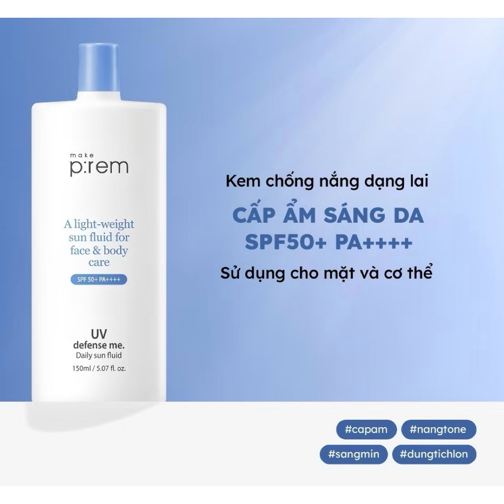Kem Chống Nắng Make P:rem Nâng Tone, Kiềm Dầu, Dưỡng Ẩm SPF50+/PA++++ Kem chống nắng MẶT và BODY