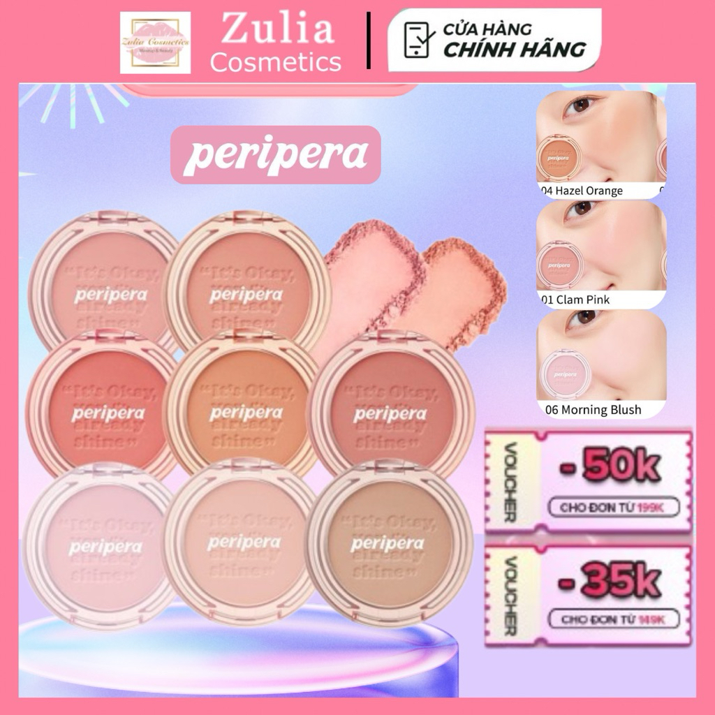 PHẤN MÁ HỒNG PERIPERA PURE BLUSHED SUNSHINE CHEEK TRANG ĐIỂM MAKEUP PERIPERA