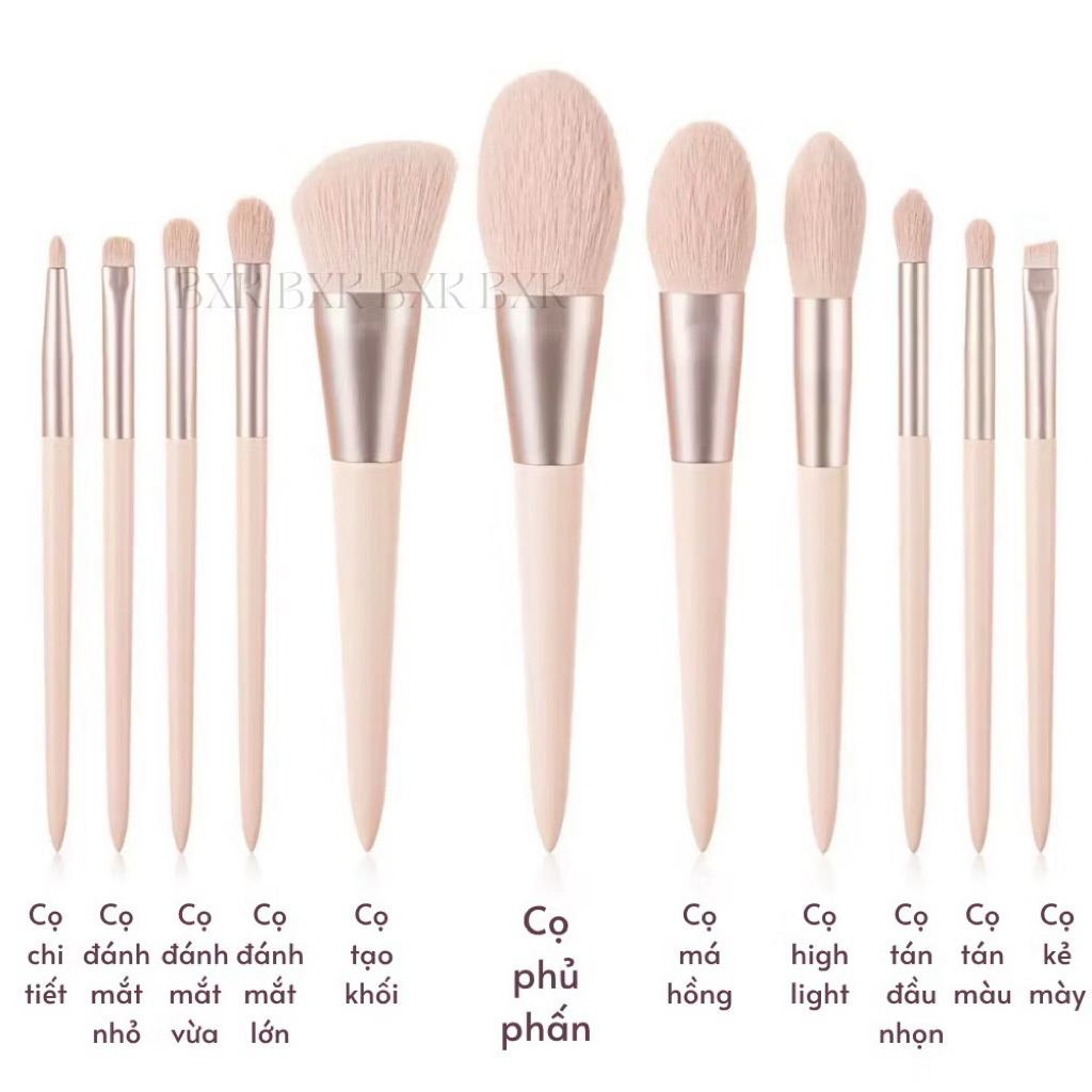 Bộ Cọ hồng 11 cây Make Up Cá Nhân Màu Hồng Bằng Lông Siêu Mềm Mượt