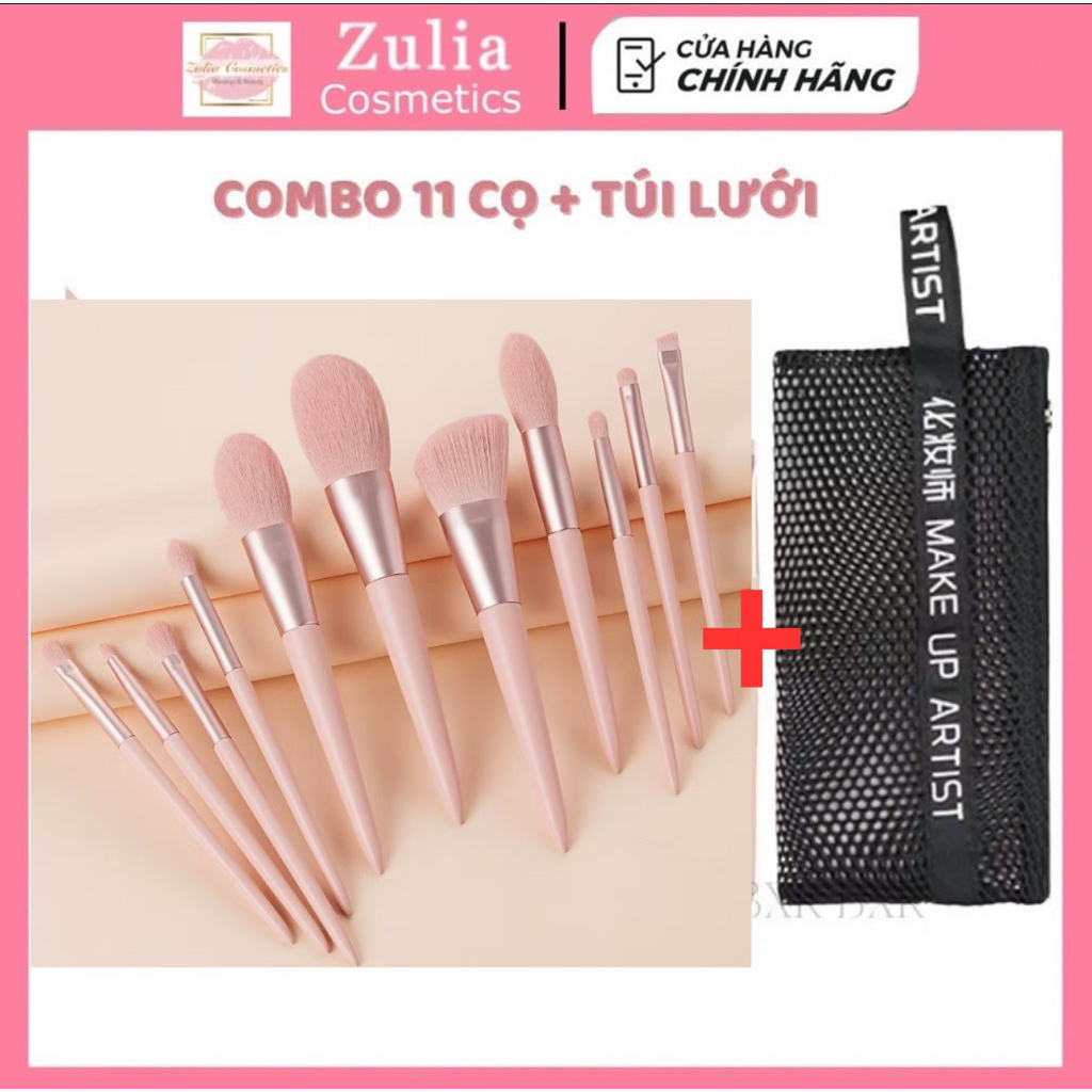 Bộ Cọ hồng 11 cây Make Up Cá Nhân Màu Hồng Bằng Lông Siêu Mềm Mượt