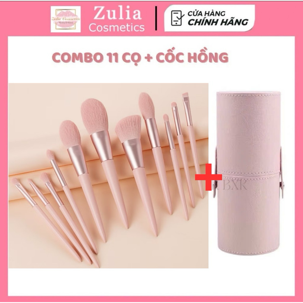 Bộ Cọ hồng 11 cây Make Up Cá Nhân Màu Hồng Bằng Lông Siêu Mềm Mượt