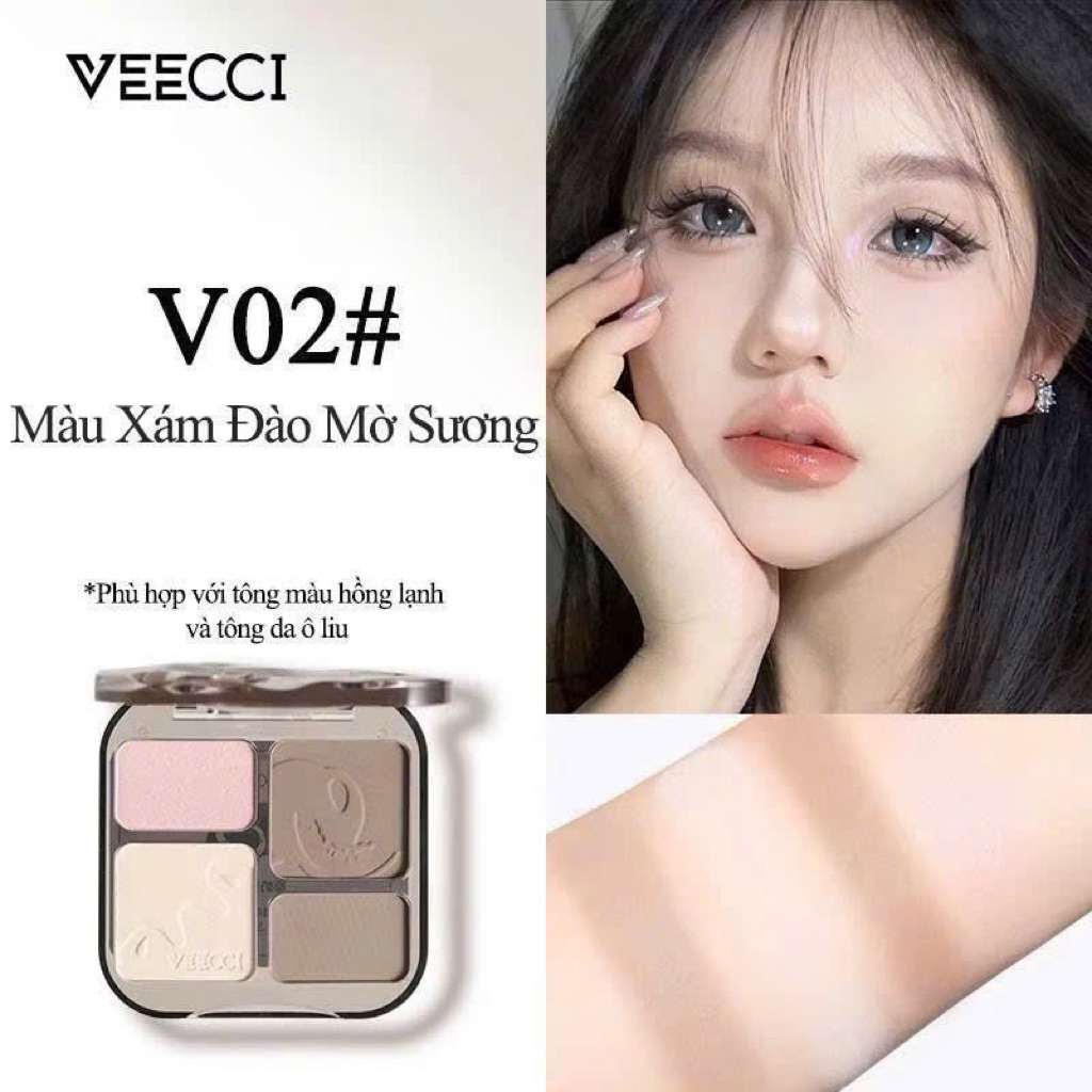[VEECCI] Bảng Phấn Tạo khối VEECCI Kèm Bắt Sáng 4 Ô Đa năng tích hợp Má hồng