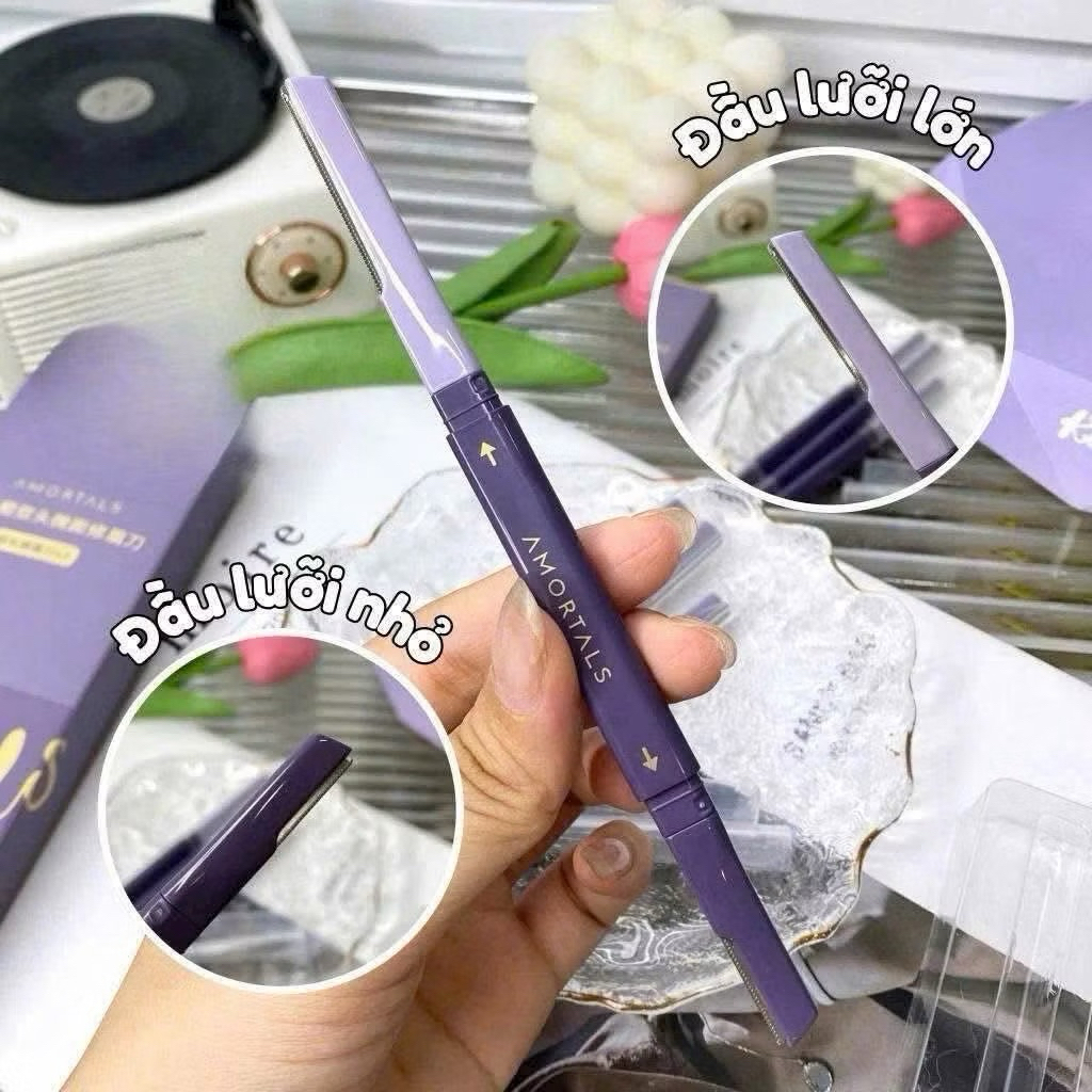 [AMORTALS] Set 2 Dao Cạo Lông Mày Amortals 2 Đầu Vỏ Tím, Cạo Tỉa Lông Mày Tiện Lợi, Không Gỉ