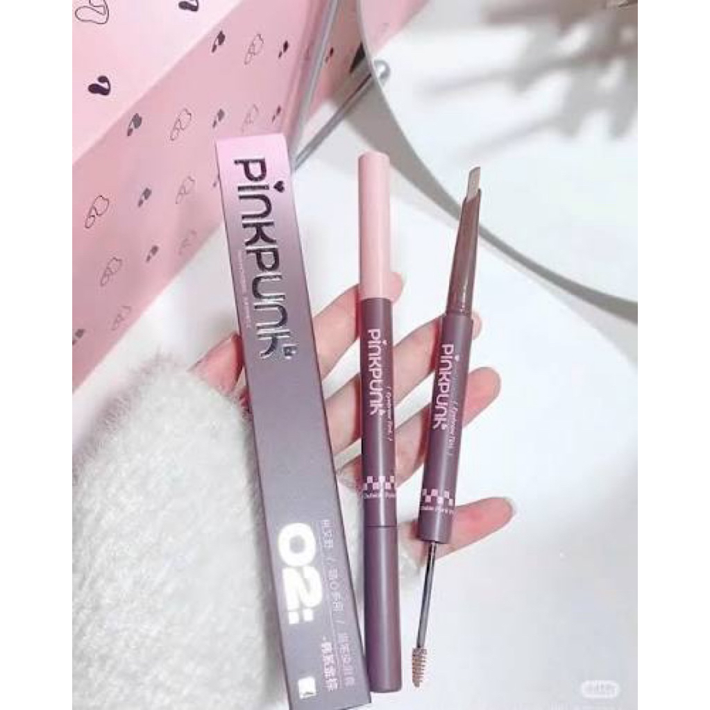 [PINKPUNK] Chì Kẻ Mày Pinkpunk 2 Đầu Kèm Mascara Chân Mày 2in1 Vỏ Hồng Đen (280mg+1.5g)