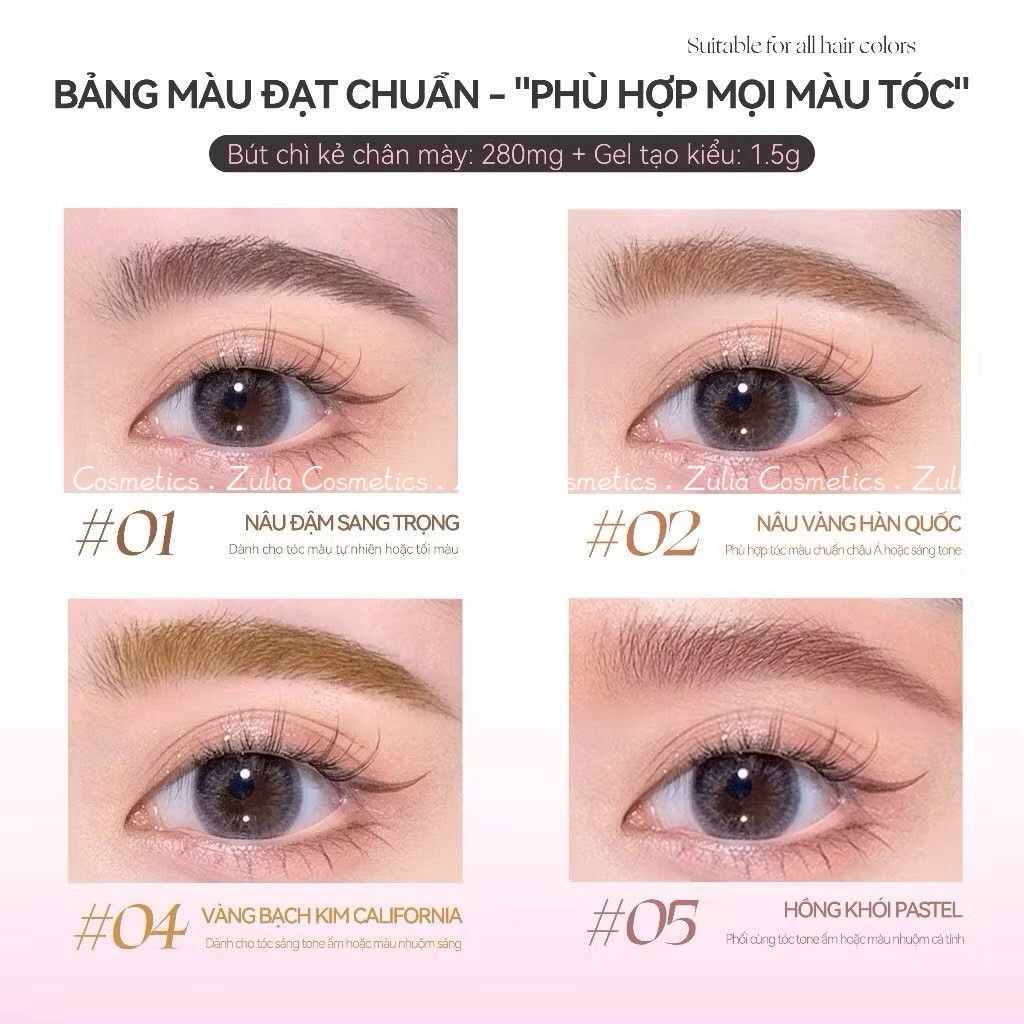 [PINKPUNK] Chì Kẻ Mày Pinkpunk 2 Đầu Kèm Mascara Chân Mày 2in1 Vỏ Hồng Đen (280mg+1.5g)