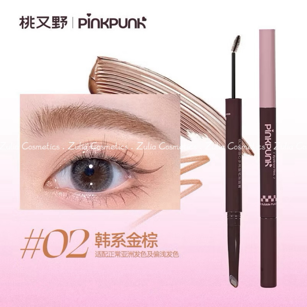 [PINKPUNK] Chì Kẻ Mày Pinkpunk 2 Đầu Kèm Mascara Chân Mày 2in1 Vỏ Hồng Đen (280mg+1.5g)