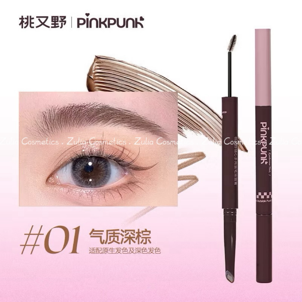 [PINKPUNK] Chì Kẻ Mày Pinkpunk 2 Đầu Kèm Mascara Chân Mày 2in1 Vỏ Hồng Đen (280mg+1.5g)