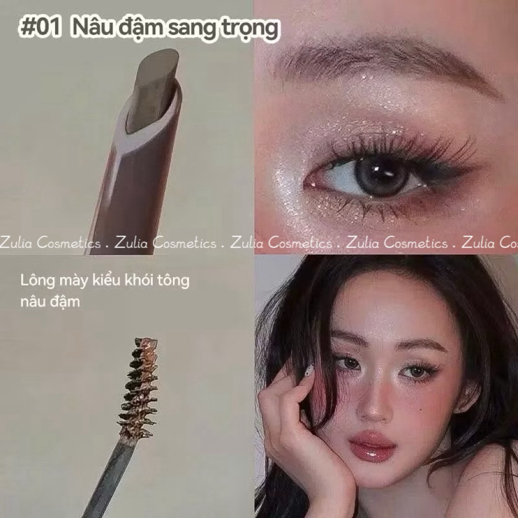 [PINKPUNK] Chì Kẻ Mày Pinkpunk 2 Đầu Kèm Mascara Chân Mày 2in1 Vỏ Hồng Đen (280mg+1.5g)