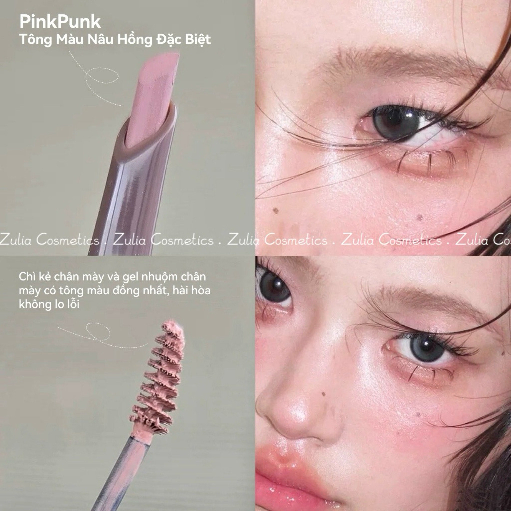 [PINKPUNK] Chì Kẻ Mày Pinkpunk 2 Đầu Kèm Mascara Chân Mày 2in1 Vỏ Hồng Đen (280mg+1.5g)